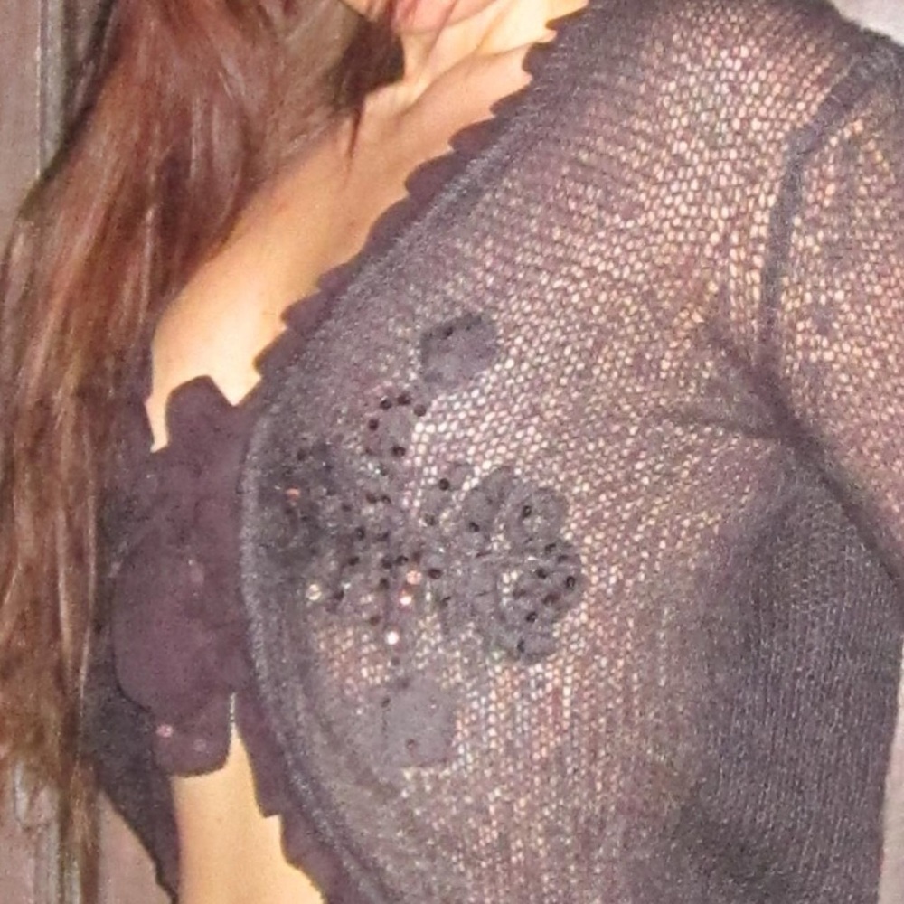 whimsygoth unique vintage brown burgundy cardigan tie top knit semi sheer
